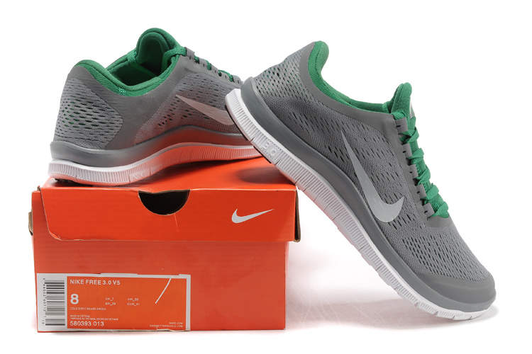 Nike Free Run 3.0 V5 Grey Green Shoes - Click Image to Close