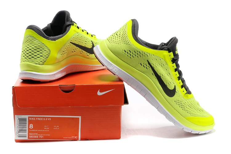 Nike Free Run 3.0 V5 Yellow Black White Running Shoes