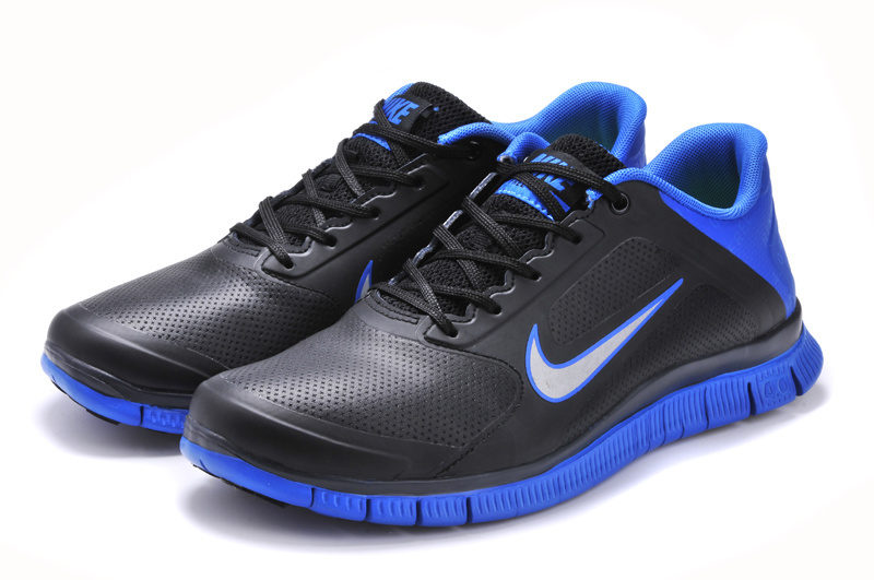 Nike Free Run 4.0 Leather Black Blue Shoes - Click Image to Close