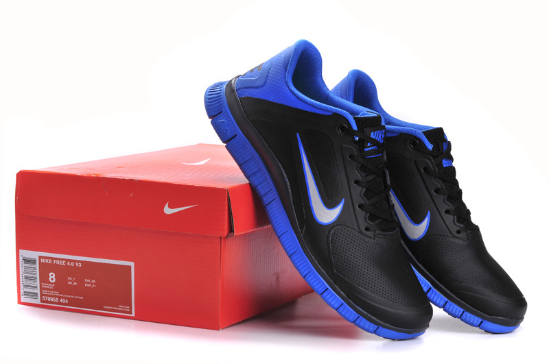 Nike Free Run 4.0 Leather Black Blue Shoes - Click Image to Close