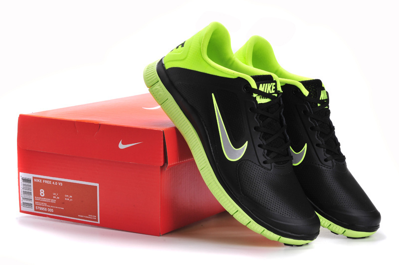 Nike Free Run 4.0 Leather Black Green Shoes - Click Image to Close