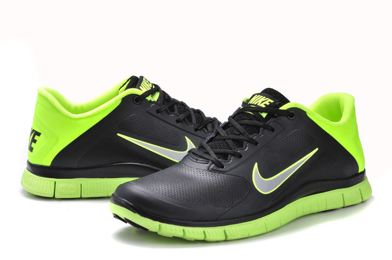 Nike Free Run 4.0 Leather Black Green Shoes - Click Image to Close