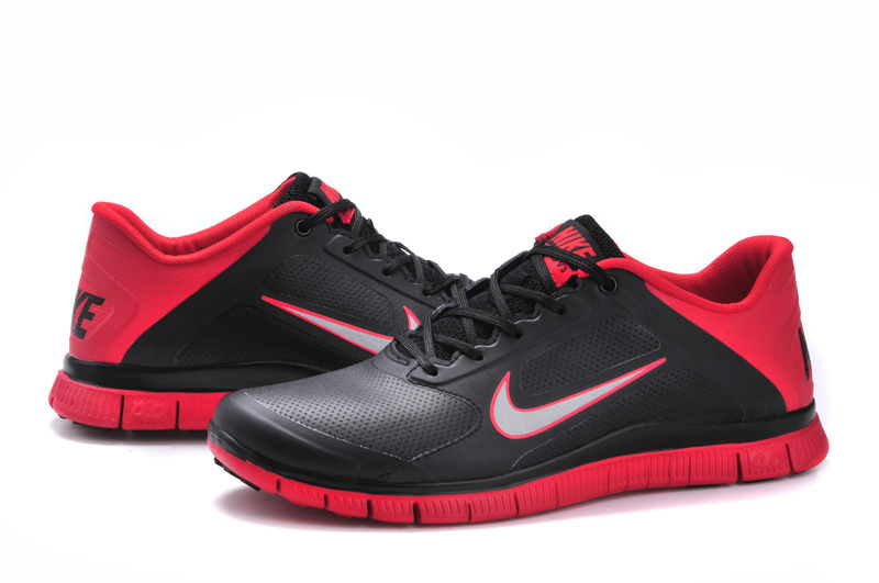 Nike Free Run 4.0 Leather Black Red Shoes - Click Image to Close