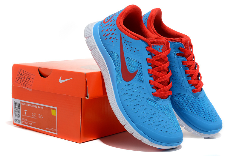 Nike Free 4.0 V2 Blue Red Running Shoes - Click Image to Close