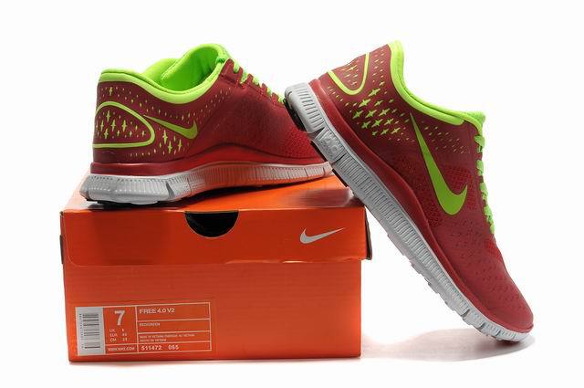 Nike Free Run 4.0 V2 Dark Red Green White Shoes - Click Image to Close