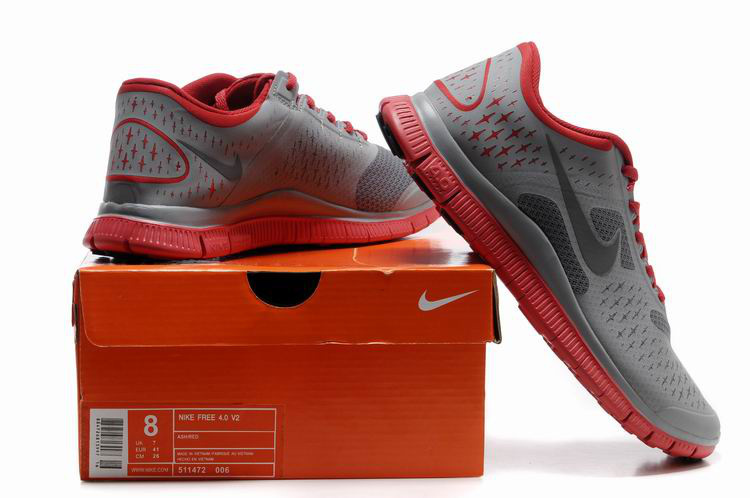 Nike Free Run 4.0 V2 Grey Red Shoes - Click Image to Close