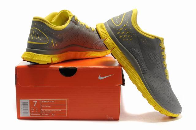 Nike Free Run 4.0 V2 Grey Yellow Shoes - Click Image to Close
