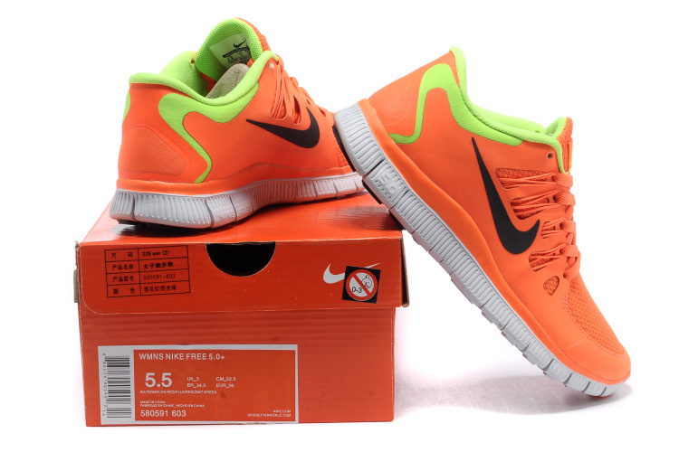 Women Nike Free Run 5.0 2 Orange Green Black Shoes