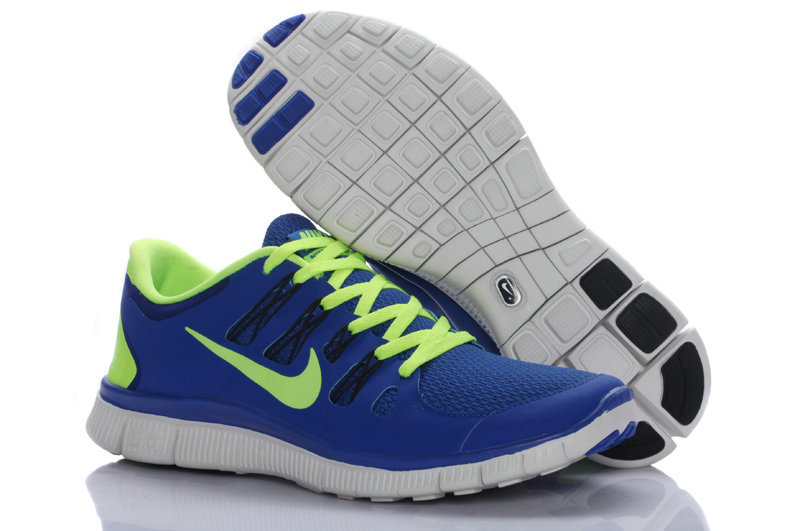 Nike Free Run 5.0 Blue Fluorscent Green Women Running Shoes - Click Image to Close
