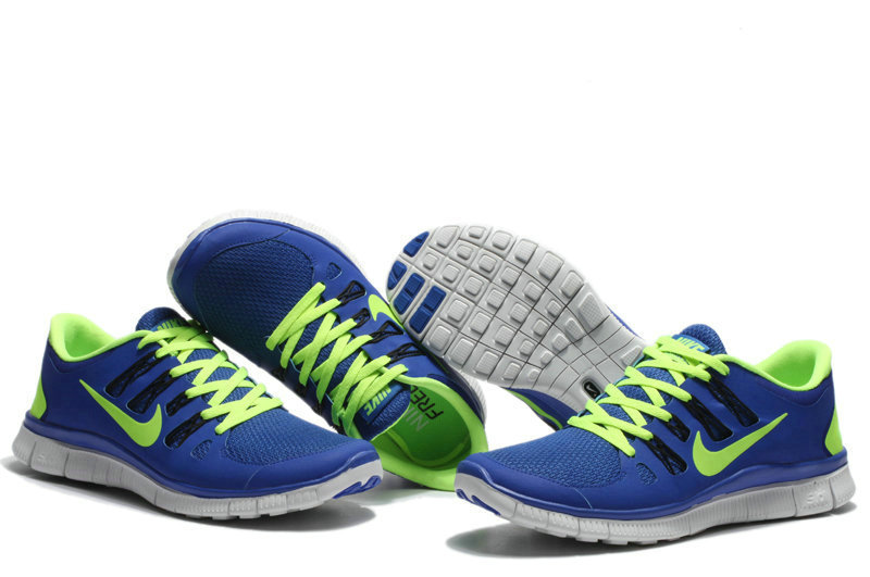 Nike Free Run 5.0 Blue Fluorscent Green Shoes - Click Image to Close