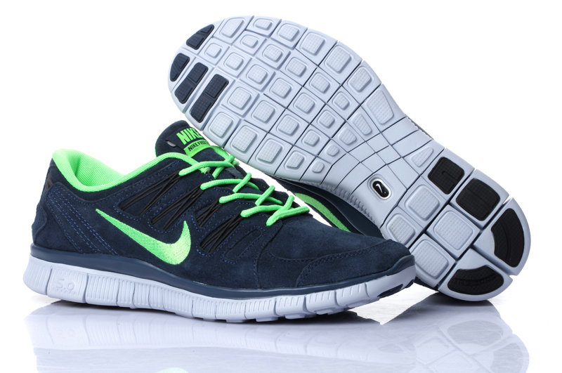 Nike Free Run 5.0 Suede Grey Green Running Shoes - Click Image to Close