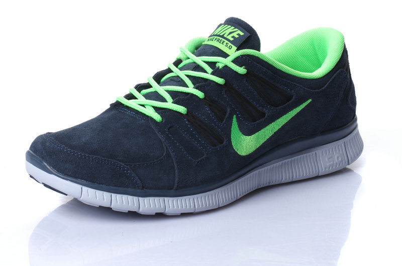 Nike Free Run 5.0 Suede Grey Green Running Shoes - Click Image to Close