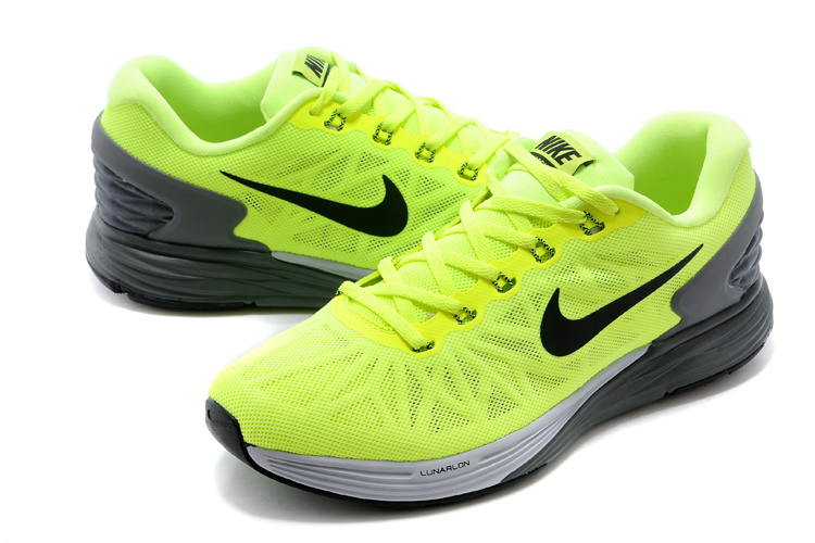 Nike Moofall 6 Fluorscent Green Grey Running Shoes - Click Image to Close
