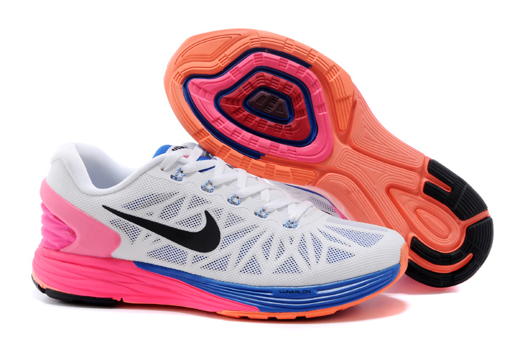 Nike Moofall 6 White Blue Pink Running Shoes For Women