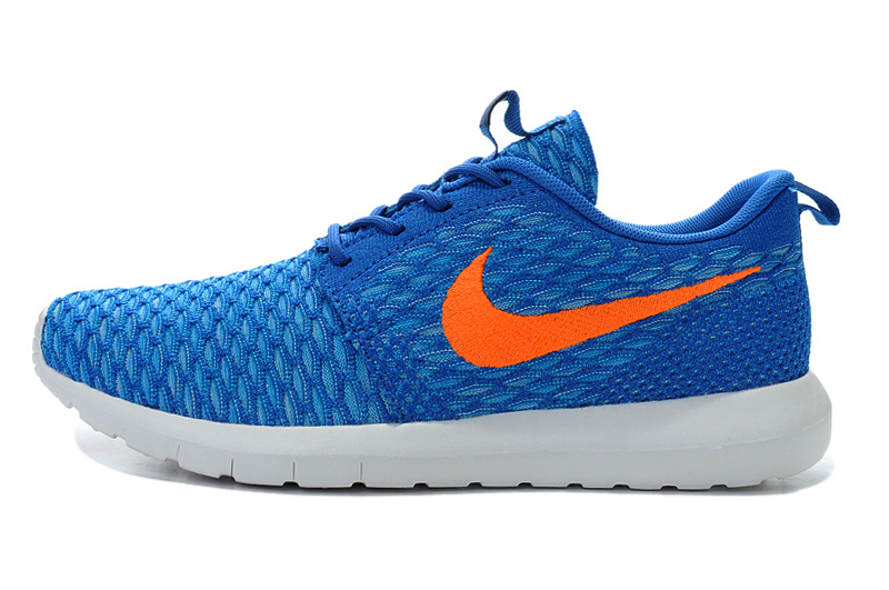 Nike Roshe Flyknit Blue Orange Running Shoes - Click Image to Close