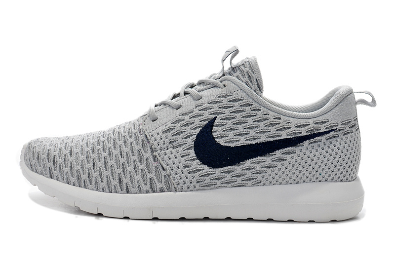 Nike Roshe Flyknit Grey Dark Blue Running Shoes - Click Image to Close