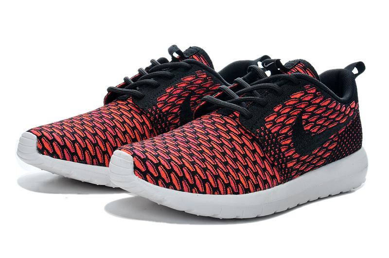 Nike Roshe Flyknit Red Black Swosh Running Shoes - Click Image to Close