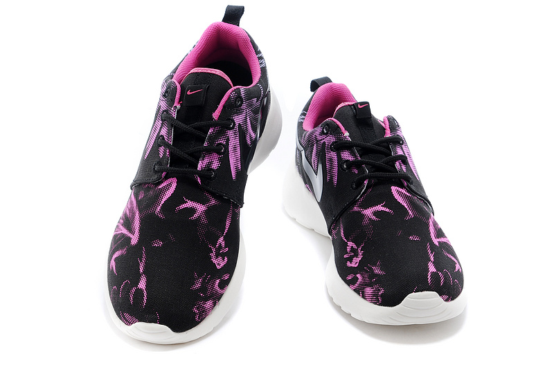 Nike Roshe Run 3M Black Purple White Shoes For Women - Click Image to Close