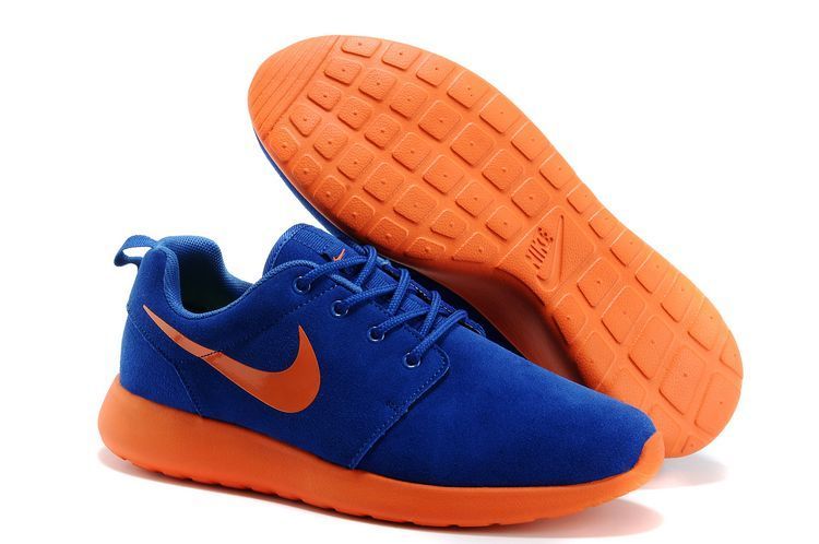 Nike Roshe Run Dark Blue Orange Swoosh Shoes