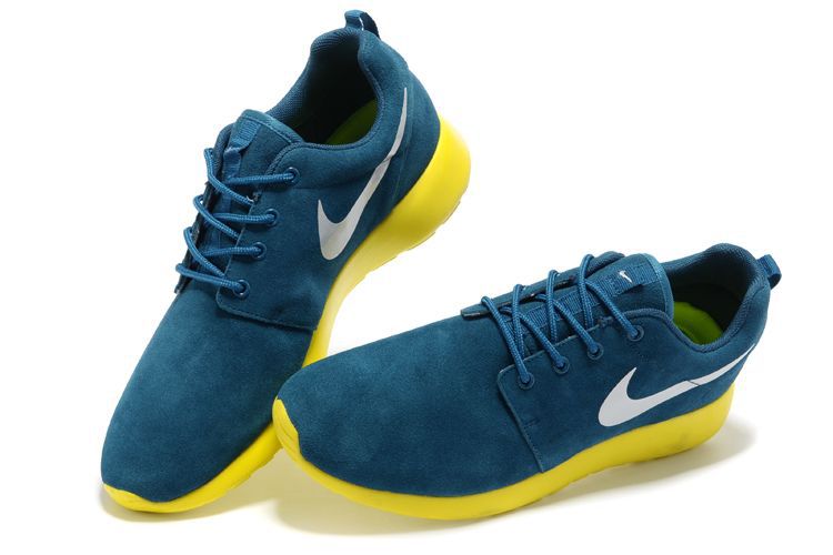 Nike Roshe Run Dark Blue Yellow White Swoosh Shoes - Click Image to Close