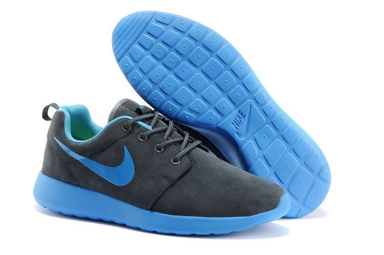 Nike Roshe Run Dark Grey Blue Swoosh Shoes - Click Image to Close
