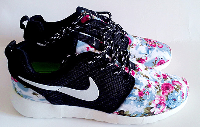 Nike Roshe Run Flower Print Black White Shoes