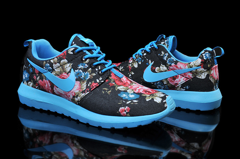 Nike Roshe Run Follower Print Black Blue Red Shoes For Women - Click Image to Close