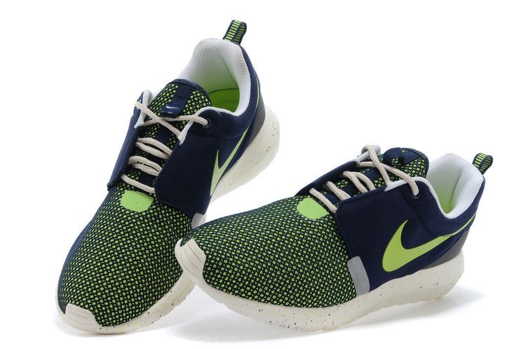 Nike Roshe Run NM BR 3M Dark Blue Fluorescent Green White Shoes - Click Image to Close