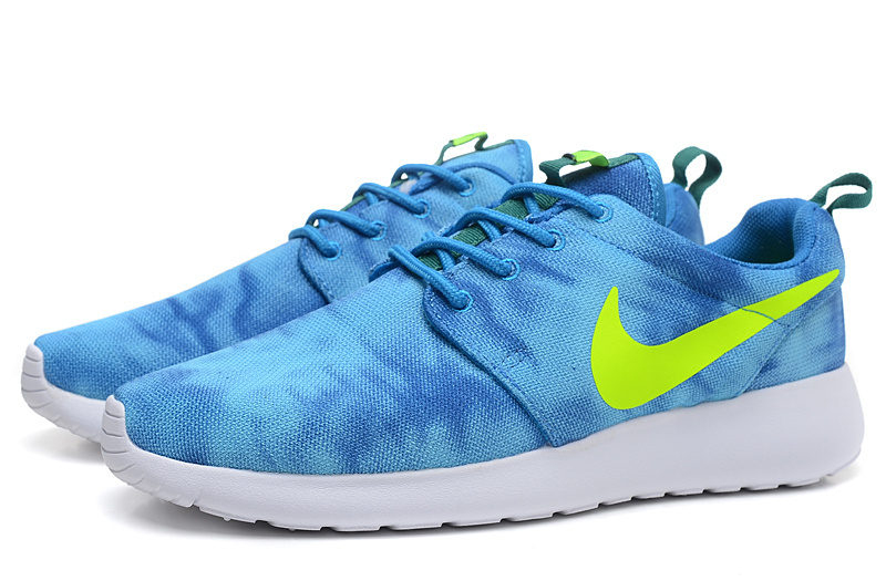 Nike Roshe Run Pattern Blue Green White Shoes