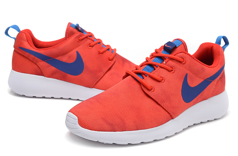 Nike Roshe Run Pattern Red Blue White Shoes - Click Image to Close