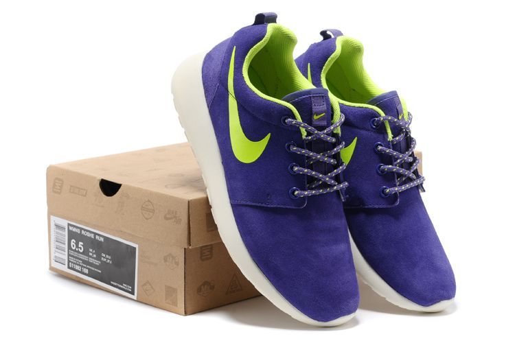 Nike Roshe Run Purple White Green Swoosh Shoes - Click Image to Close
