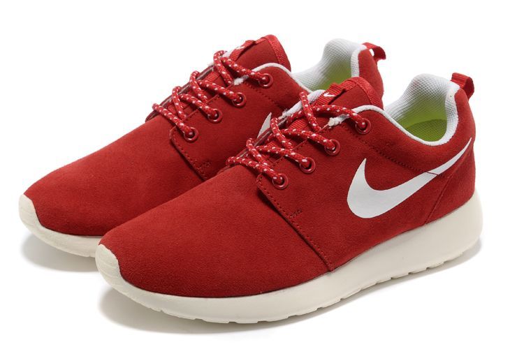 Nike Roshe Run Red White Swoosh Shoes - Click Image to Close