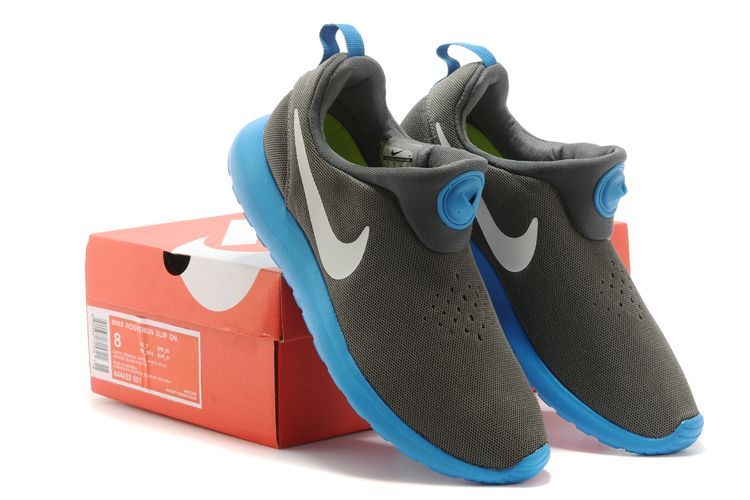 Nike Rosherun Slip On Grey Blue White Swoosh Shoes - Click Image to Close