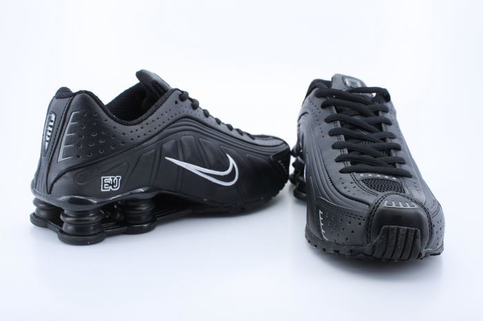 Real Shox R4 Shoes All Black White Swoosh - Click Image to Close