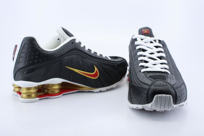 Real Shox R4 Shoes Black Red Gold Air Cushion - Click Image to Close