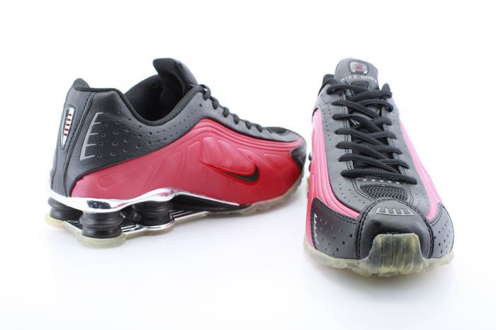 Real Shox R4 Shoes Black Red Swoosh - Click Image to Close