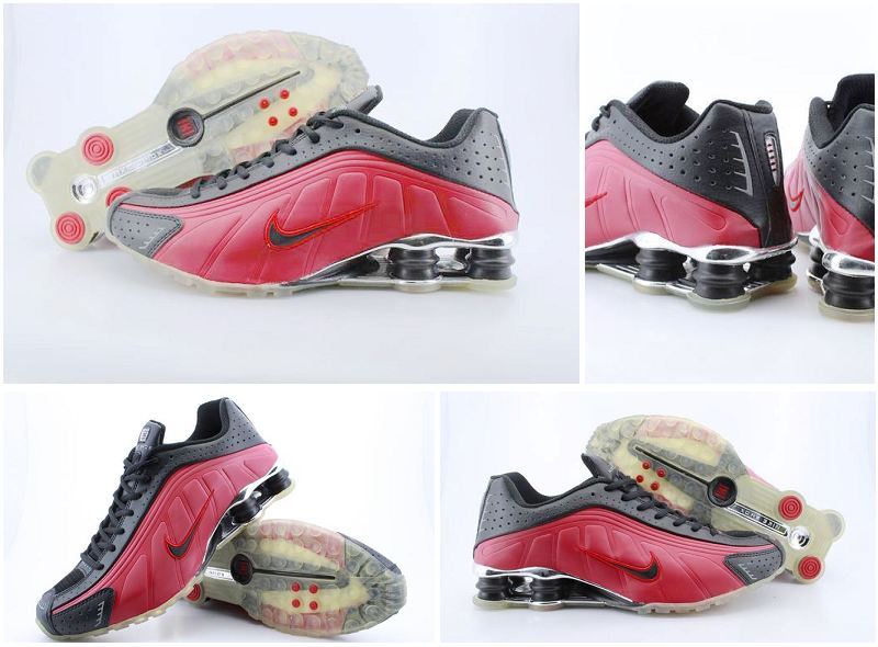 Men's Nike Shox R4 Black Red Transparent Sole Running Shoes - Click Image to Close