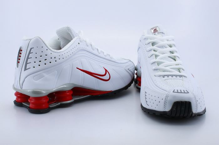 Nike Shox R4 Shoes White Red Swoosh - Click Image to Close