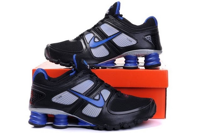 Nike Shox R6 Black Blue Running Shoes - Click Image to Close
