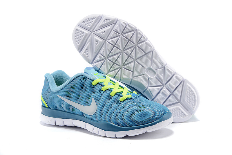 Women Nike Free Run 5.0 Baby Blue Fluorscent Green Shoes - Click Image to Close