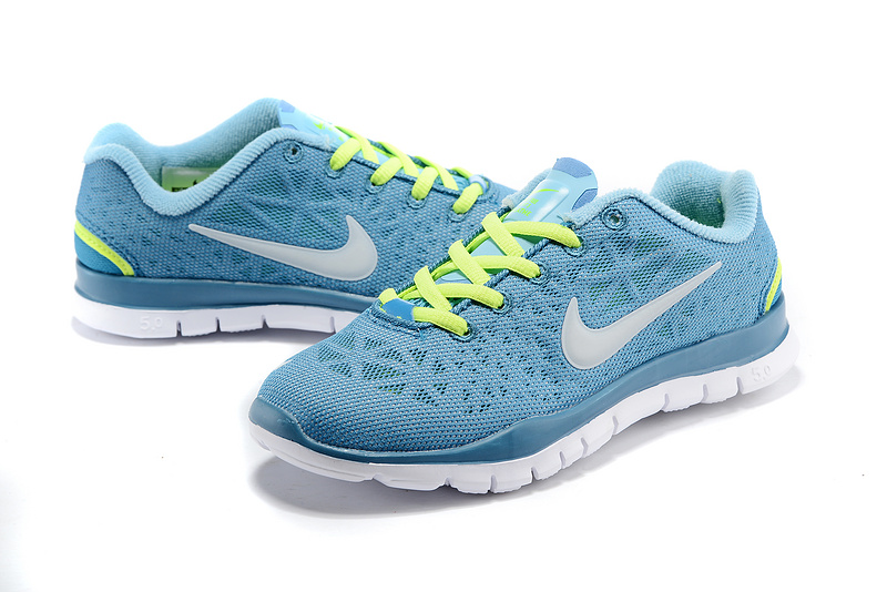 Women Nike Free Run 5.0 Baby Blue Fluorscent Green Shoes - Click Image to Close