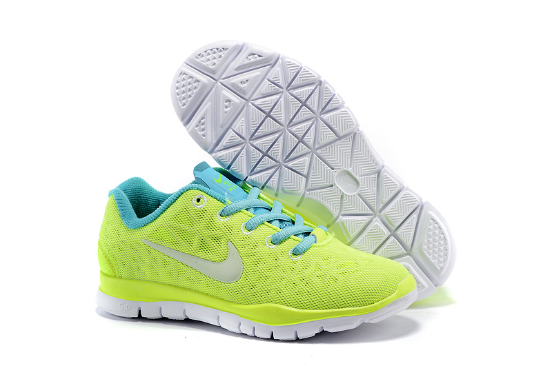 Women Nike Free Run 5.0 Fluorscent Green Blue Shoes