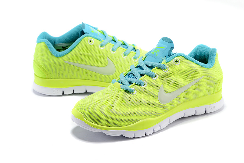 Women Nike Free Run 5.0 Fluorscent Green Blue Shoes - Click Image to Close