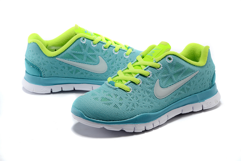 Women Nike Free Run 5.0 Sea Blue Fluorscent Green Shoes - Click Image to Close