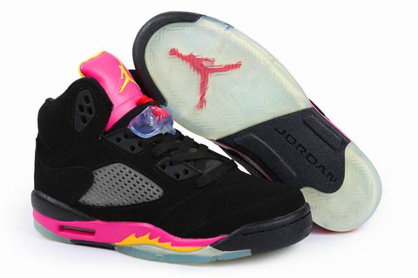 Women Air Jordan 5 Fluff Black Pink Shoes - Click Image to Close