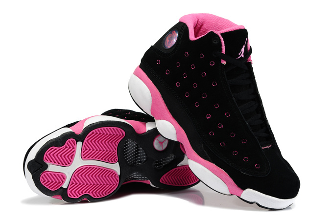 Women Air Jordans 13 Suede Black Pink - Click Image to Close
