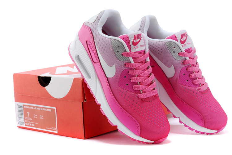 Women's Nike Air Max 90 Knit Pink White Shoes - Click Image to Close