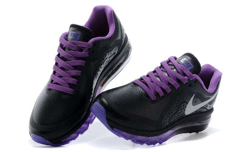 Women Nike Air Max 2014 Leather Black Purple Running Shoes - Click Image to Close