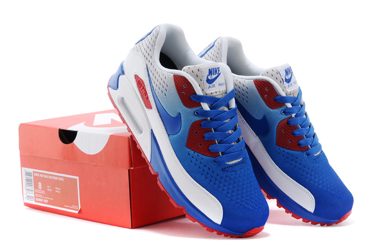 Women's Nike Air Max 90 Knit Blue Red White Shoes