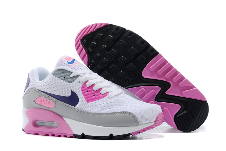 Women's Nike Air Max 90 Knit White Grey Pink Shoes - Click Image to Close